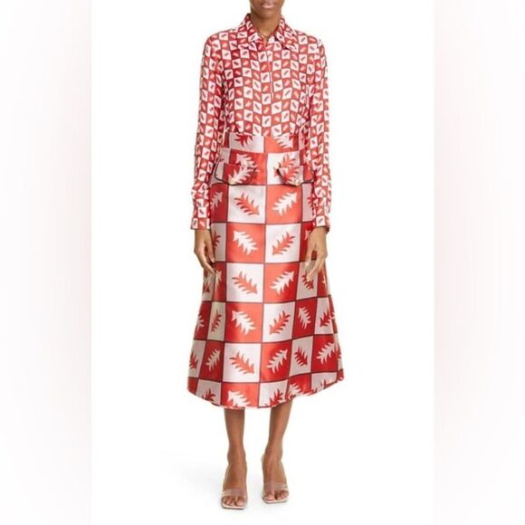 NWOT Lisou Bailey Long Sleeve Fern Print Silk Blouse in Red Multi $355 RARE Sz 4 - Picture 5 of 16